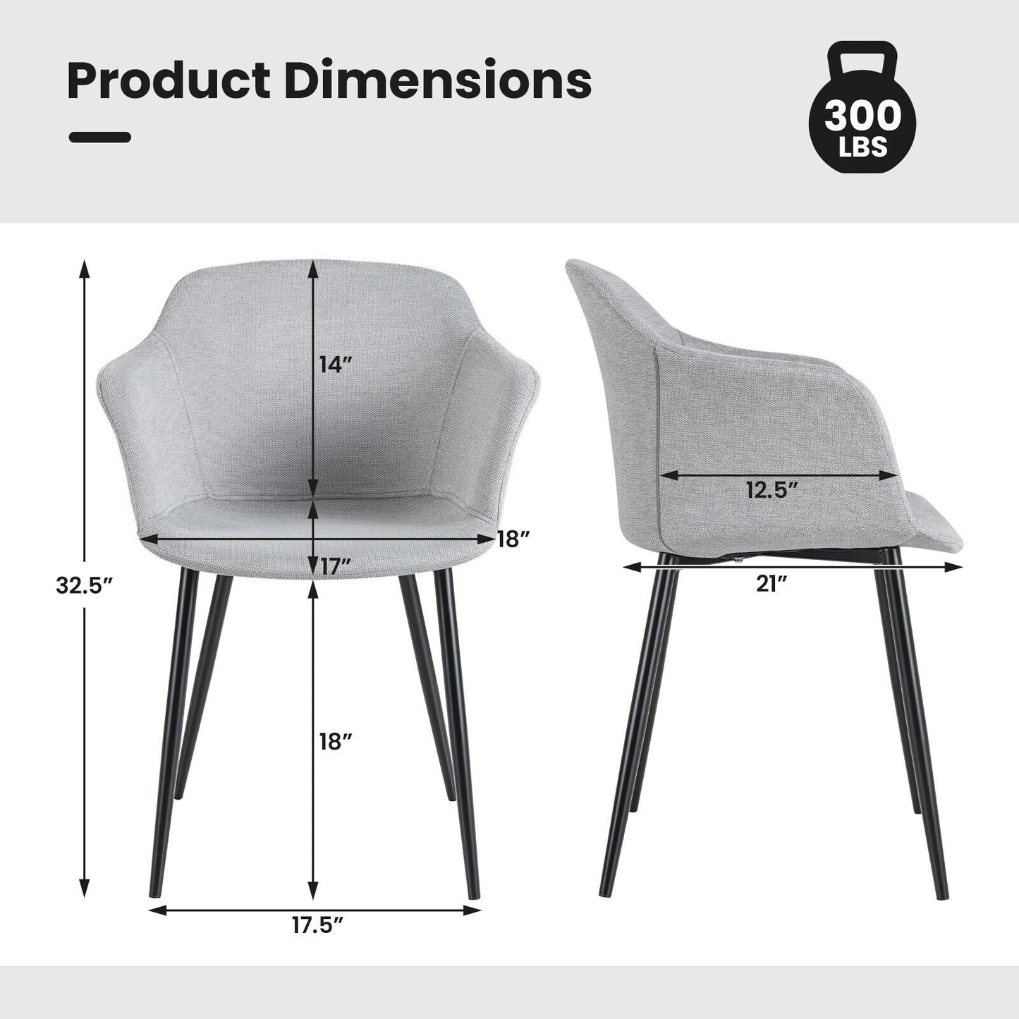 Set of 2 Upholstered Dining Chair with Ergonomic Backrest Design, Off White Dining Chairs   at Gallery Canada