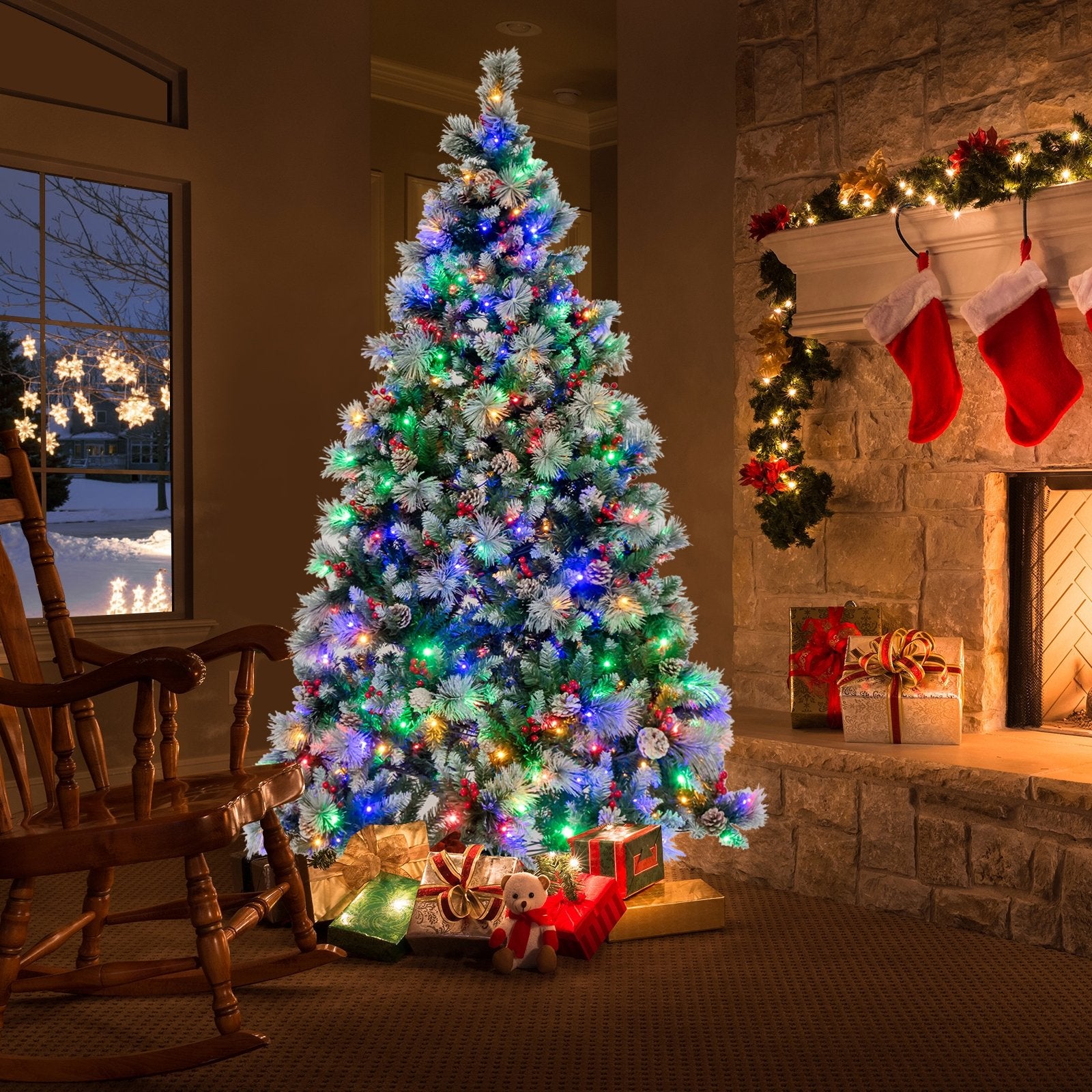 7 Feet Pre-Lit Artificial Christmas Tree with 400 Lights and 1116 Branches, Green Christmas Tree   at Gallery Canada