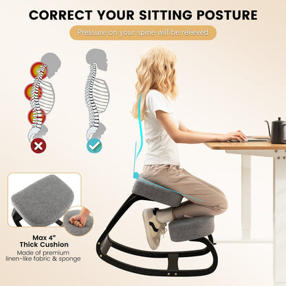 Rocking Ergonomic Kneeling Chair with Padded Cushion for Home Office, Gray Kneeling Chiars   at Gallery Canada