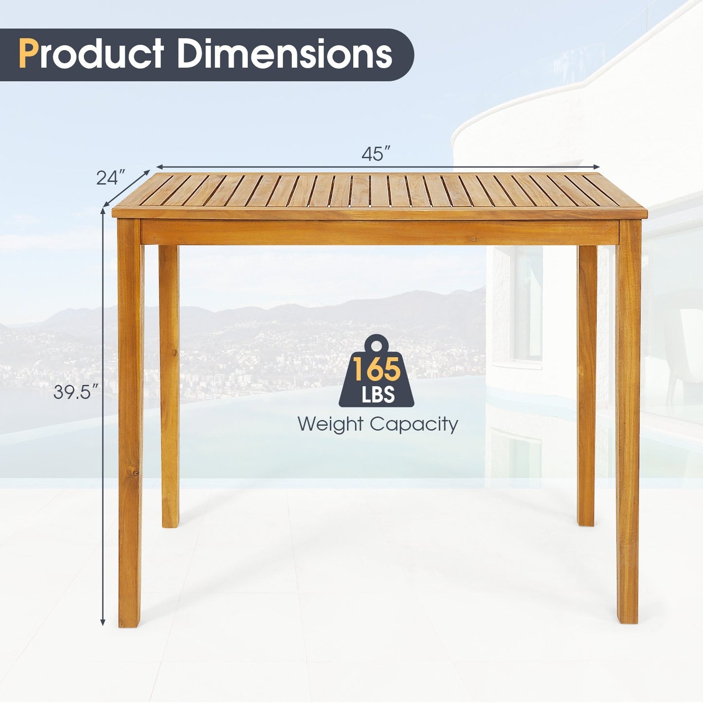 Rectangular Indoor and Outdoor Bar Height Table for Garden, Natural Patio Coffee Tables   at Gallery Canada