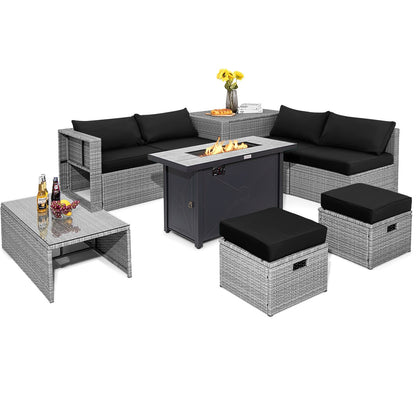 9 Pieces Patio Furniture Set with 42 Inches 60000 BTU Fire Pit, Black Patio Furniture Sets   at Gallery Canada