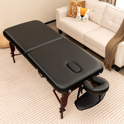 Folding Massage Table with Height-adjustable Beech Wood Frame, Black Spa & Salon   at Gallery Canada