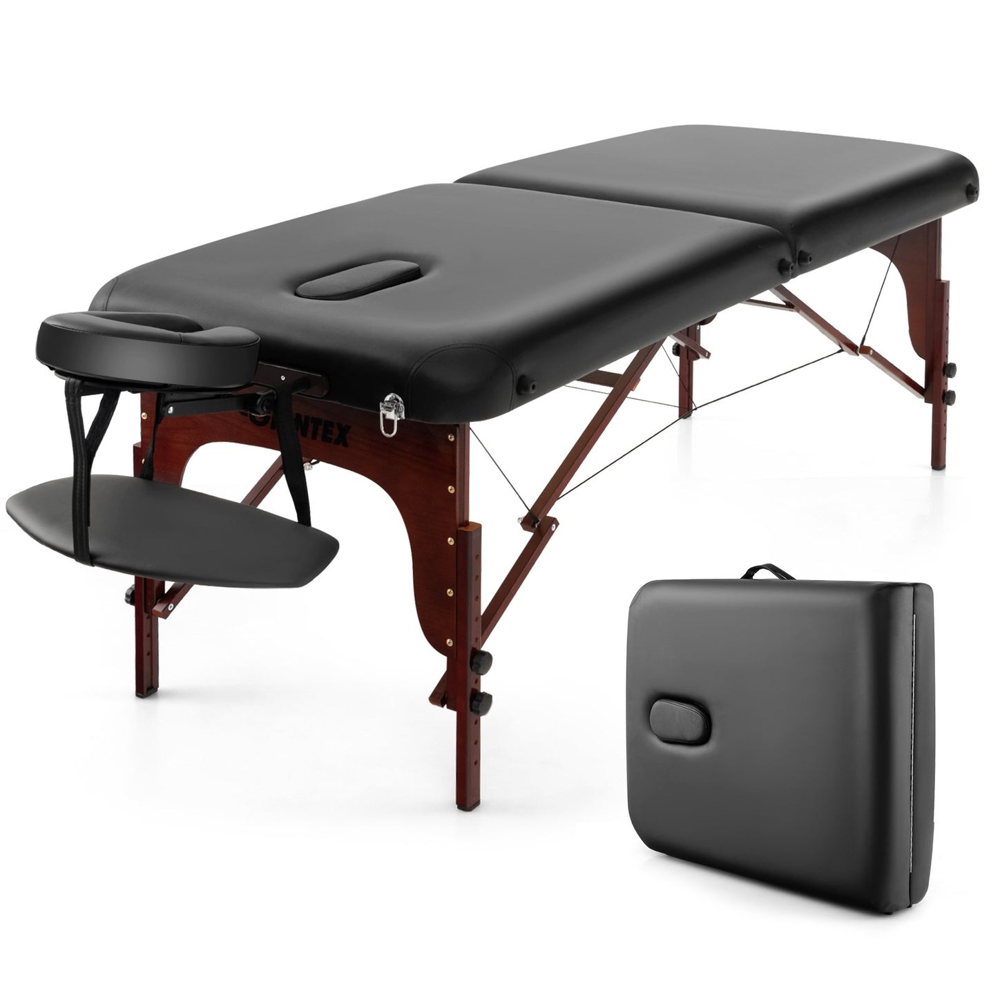 Folding Massage Table with Height-adjustable Beech Wood Frame, Black Spa & Salon   at Gallery Canada