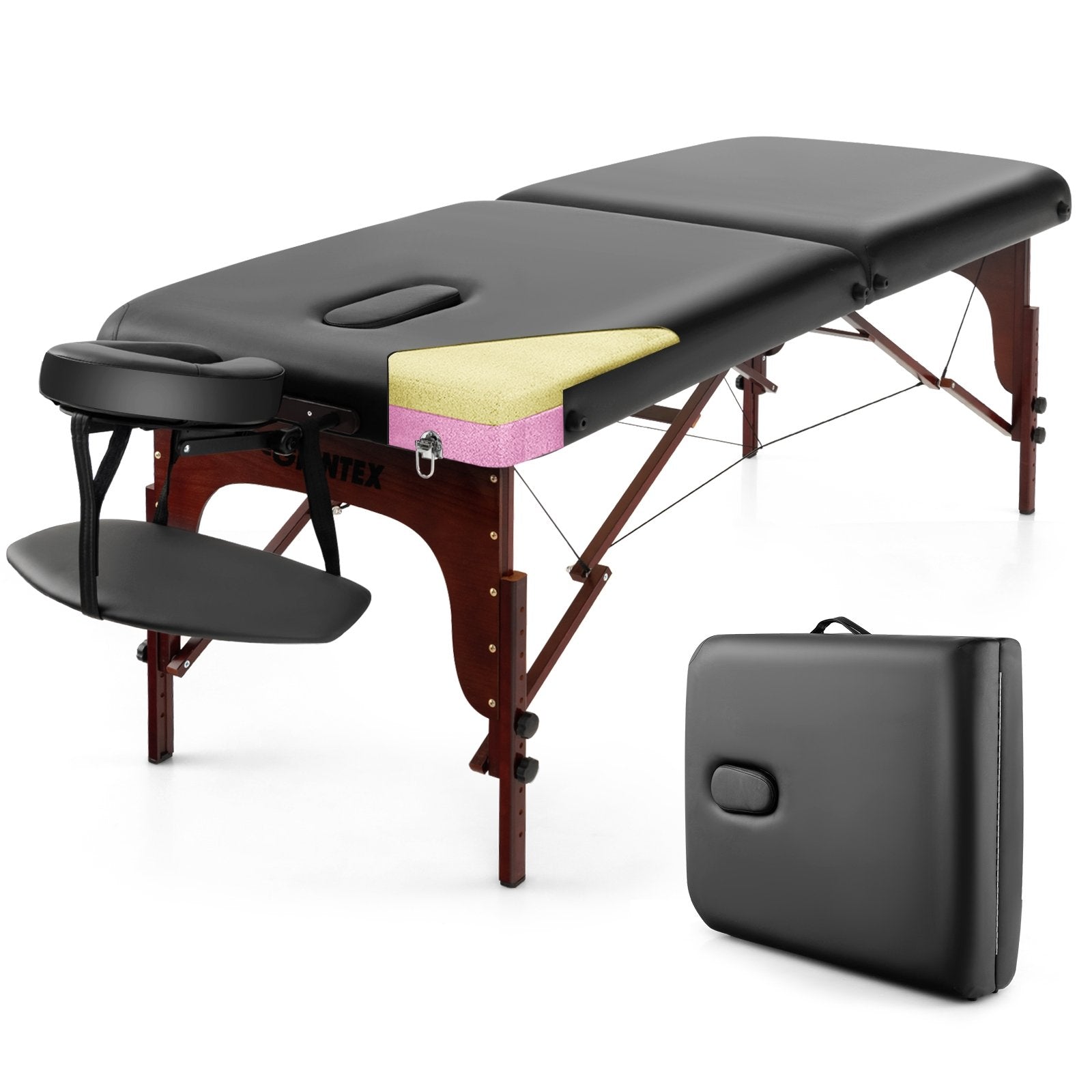 Folding Massage Table with Height-adjustable Beech Wood Frame, Black Spa & Salon   at Gallery Canada