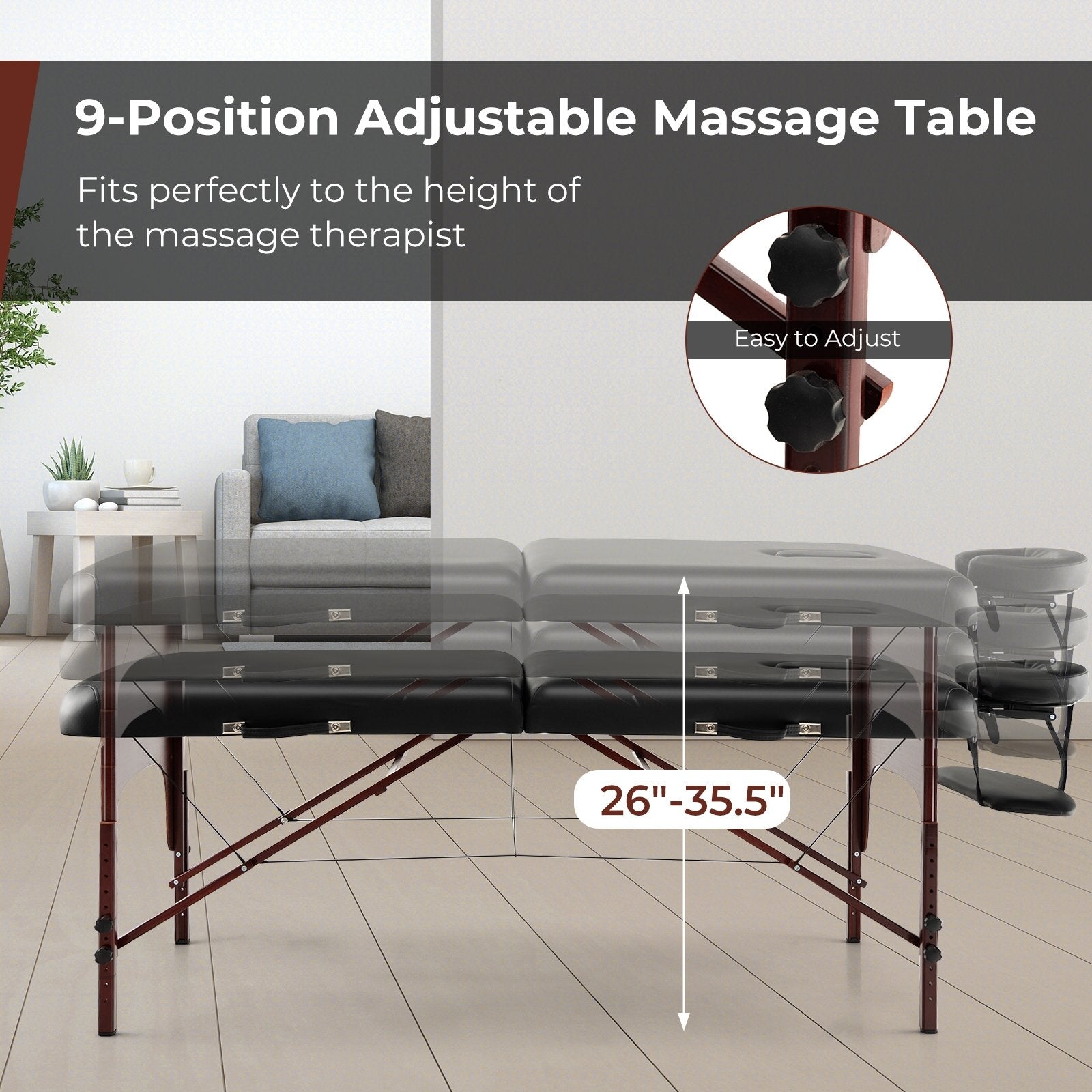 Folding Massage Table with Height-adjustable Beech Wood Frame, Black Spa & Salon   at Gallery Canada