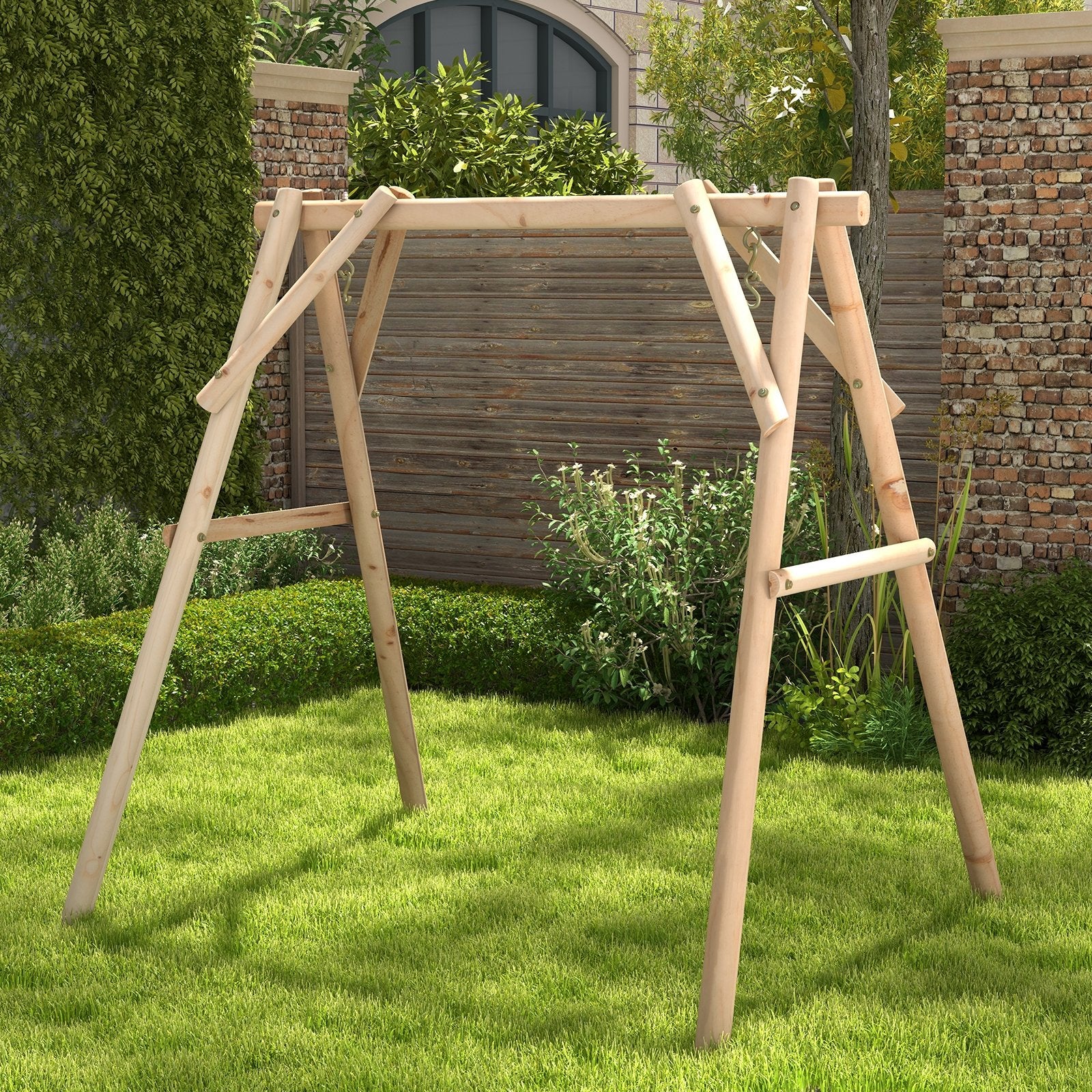 Heavy Duty Wooden Swing Frame with Reinforced Bars, Natural Porch Swings   at Gallery Canada