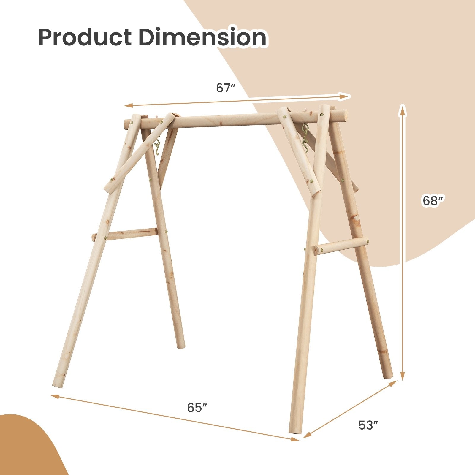 Heavy Duty Wooden Swing Frame with Reinforced Bars, Natural Porch Swings   at Gallery Canada