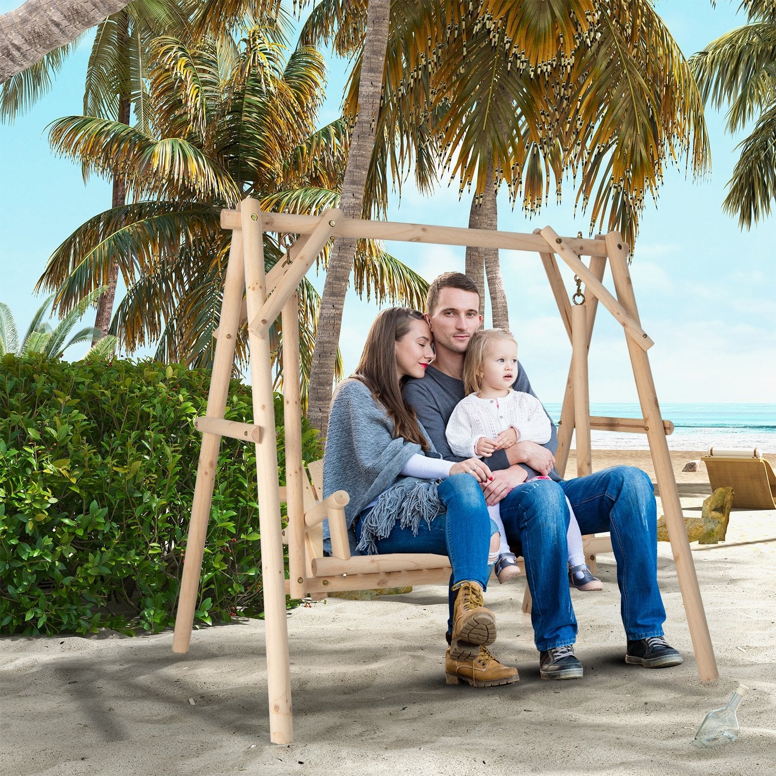 Heavy Duty Wooden Swing Frame with Reinforced Bars, Natural Porch Swings   at Gallery Canada