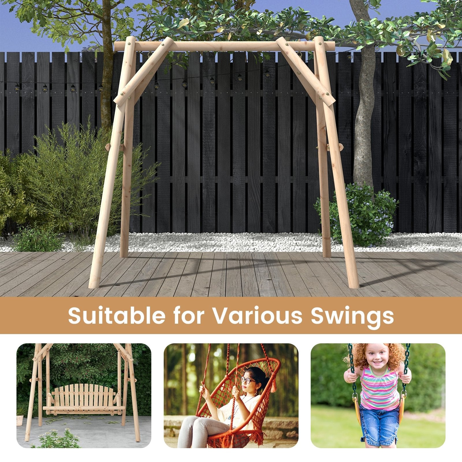 Heavy Duty Wooden Swing Frame with Reinforced Bars, Natural Porch Swings   at Gallery Canada