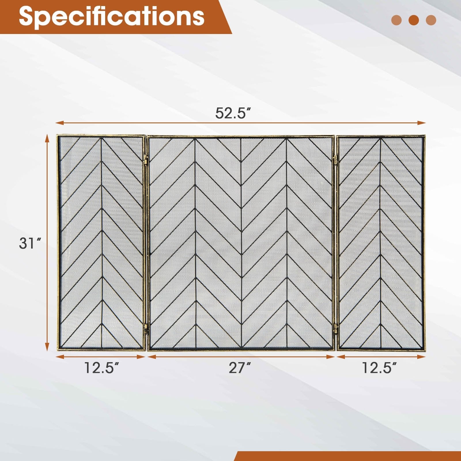 3-Panel Metal Foldable Fireplace Screen with Metal Mesh, Bronze Fireplace Tools   at Gallery Canada