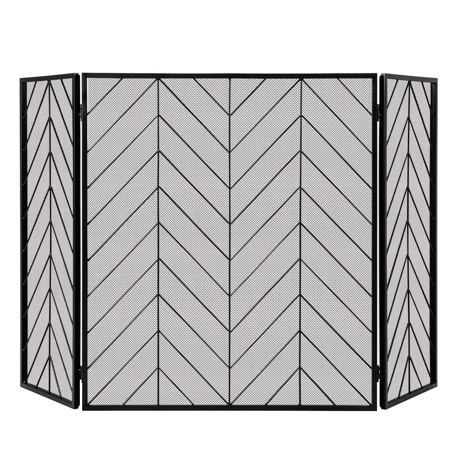 3-Panel Metal Foldable Fireplace Screen with Metal Mesh, Black Fireplace Tools   at Gallery Canada