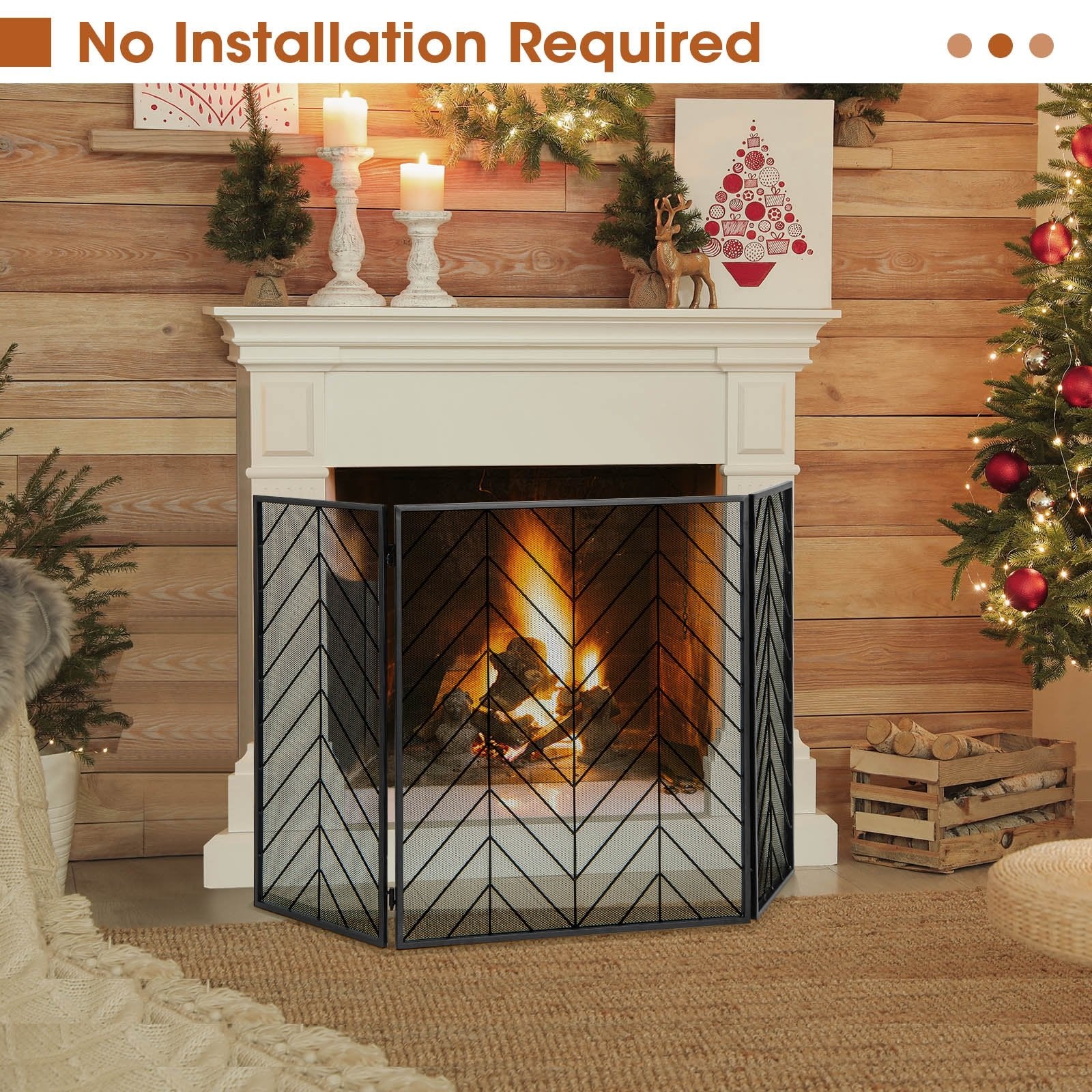 3-Panel Metal Foldable Fireplace Screen with Metal Mesh, Black Fireplace Tools   at Gallery Canada