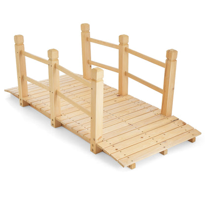 5 Feet Wooden Garden Bridge with Safety Rails, Natural Outdoor Decor at Gallery Canada