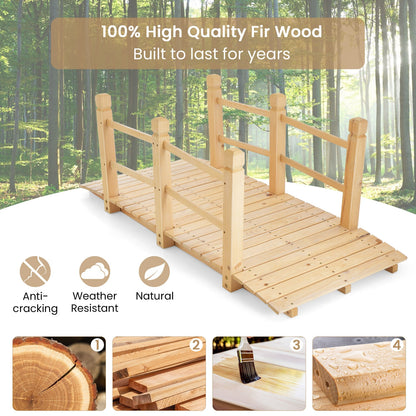 5 Feet Wooden Garden Bridge with Safety Rails, Natural Outdoor Decor at Gallery Canada