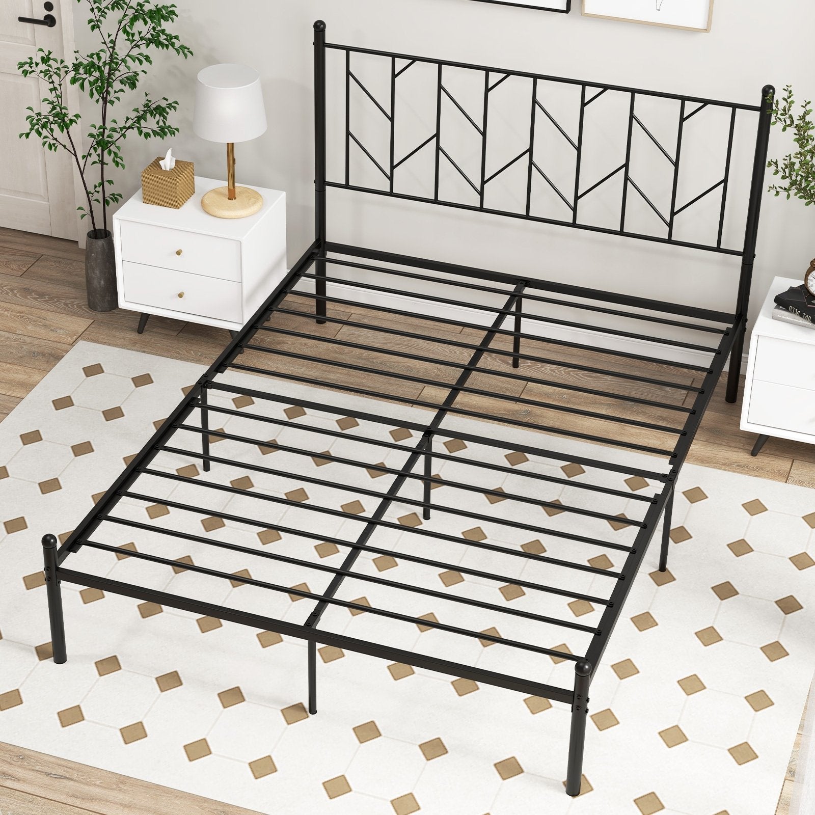 Twin/Full/Queen Size Platform Bed Frame with Sturdy Metal Slat Support-Queen Size, Black Simple Bed Frame   at Gallery Canada