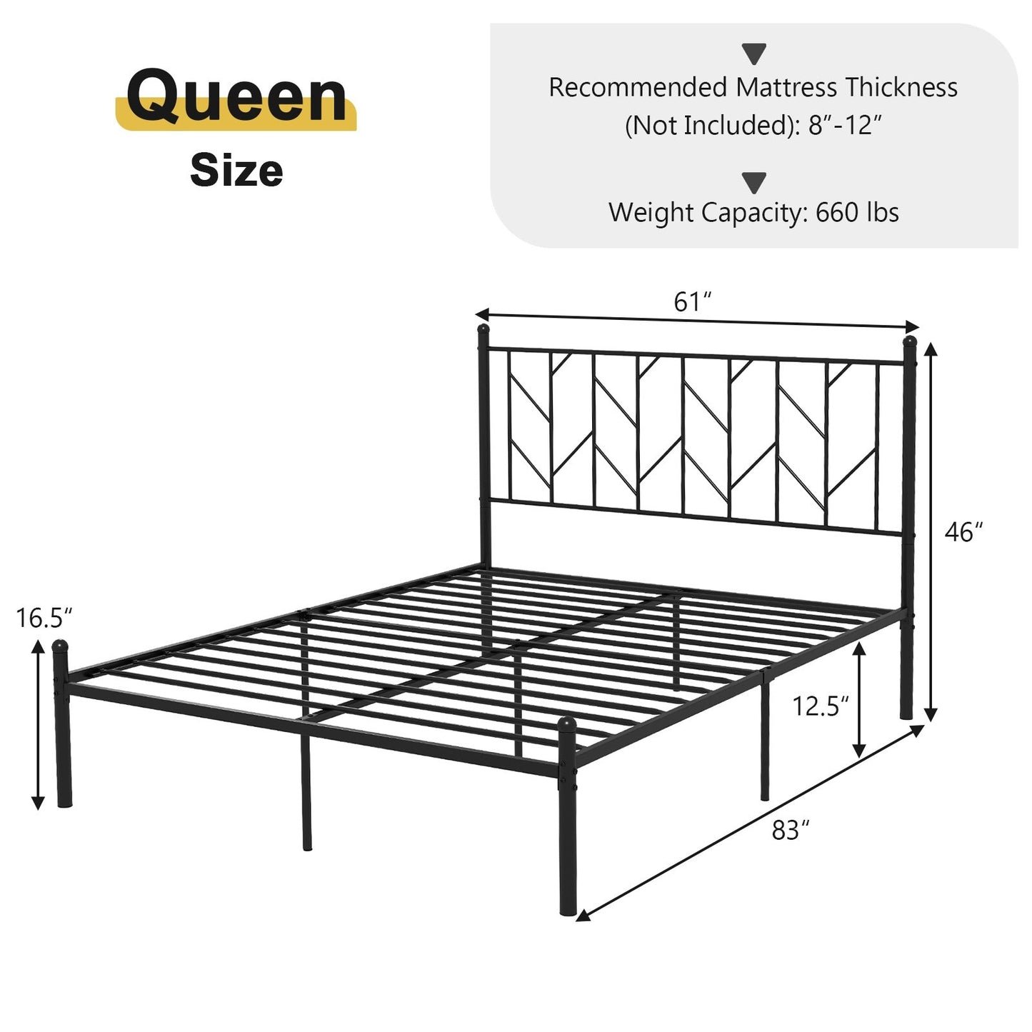 Twin/Full/Queen Size Platform Bed Frame with Sturdy Metal Slat Support-Queen Size, Black Simple Bed Frame   at Gallery Canada