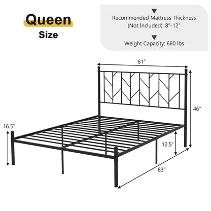 Twin/Full/Queen Size Platform Bed Frame with Sturdy Metal Slat Support-Queen Size, Black Simple Bed Frame   at Gallery Canada