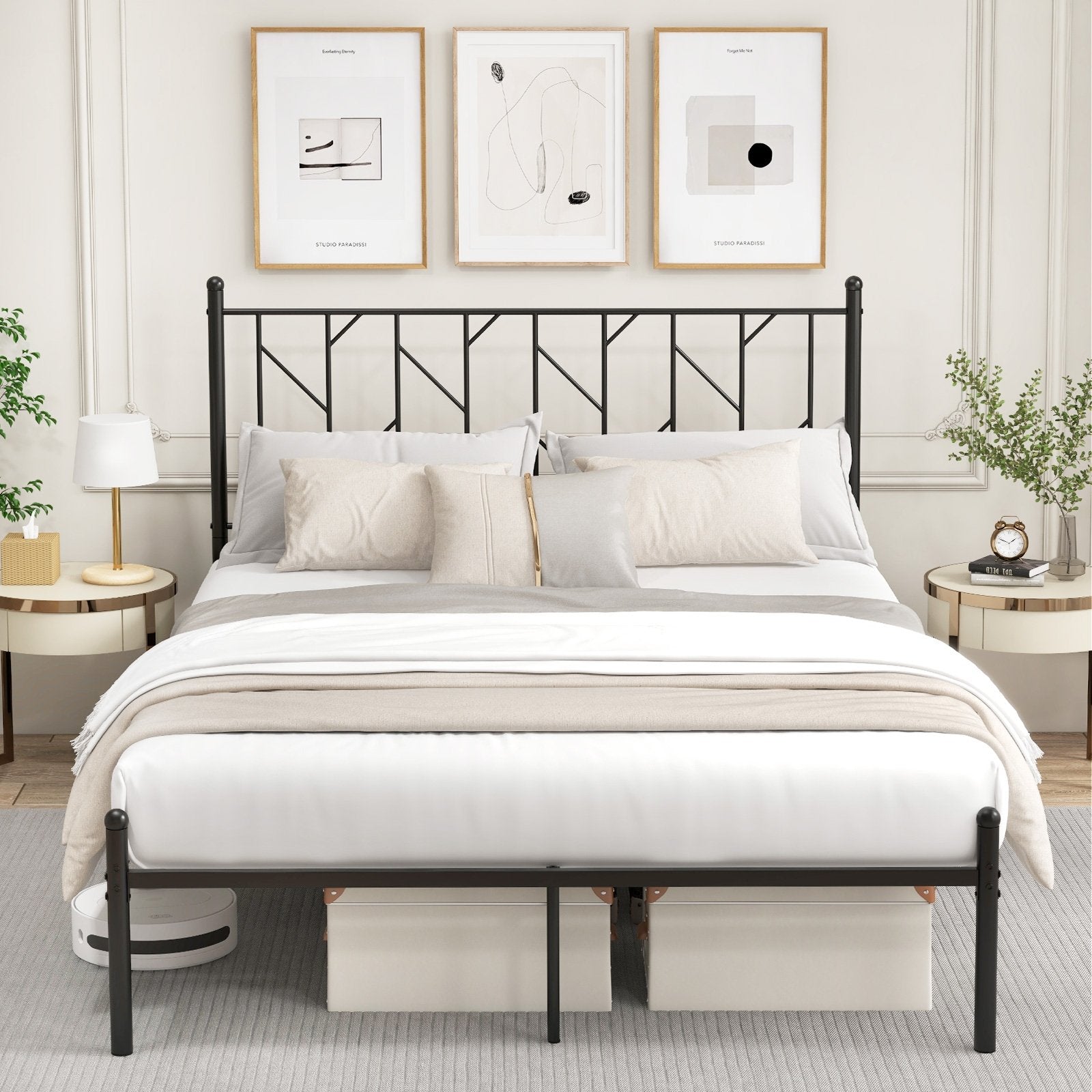 Twin/Full/Queen Size Platform Bed Frame with Sturdy Metal Slat Support-Queen Size, Black Simple Bed Frame   at Gallery Canada