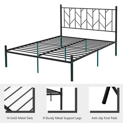 Twin/Full/Queen Size Platform Bed Frame with Sturdy Metal Slat Support-Queen Size, Black Simple Bed Frame   at Gallery Canada