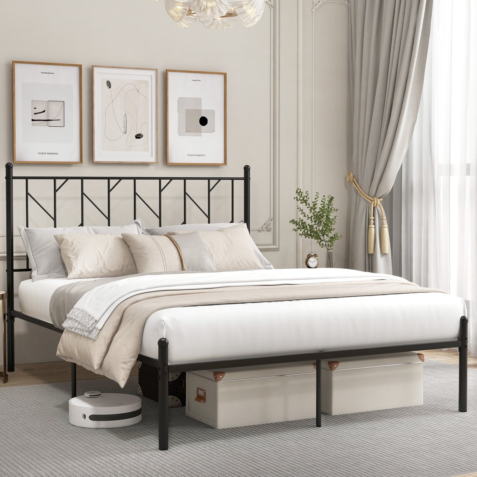 Twin/Full/Queen Size Platform Bed Frame with Sturdy Metal Slat Support-Full Size, Black Simple Bed Frame   at Gallery Canada