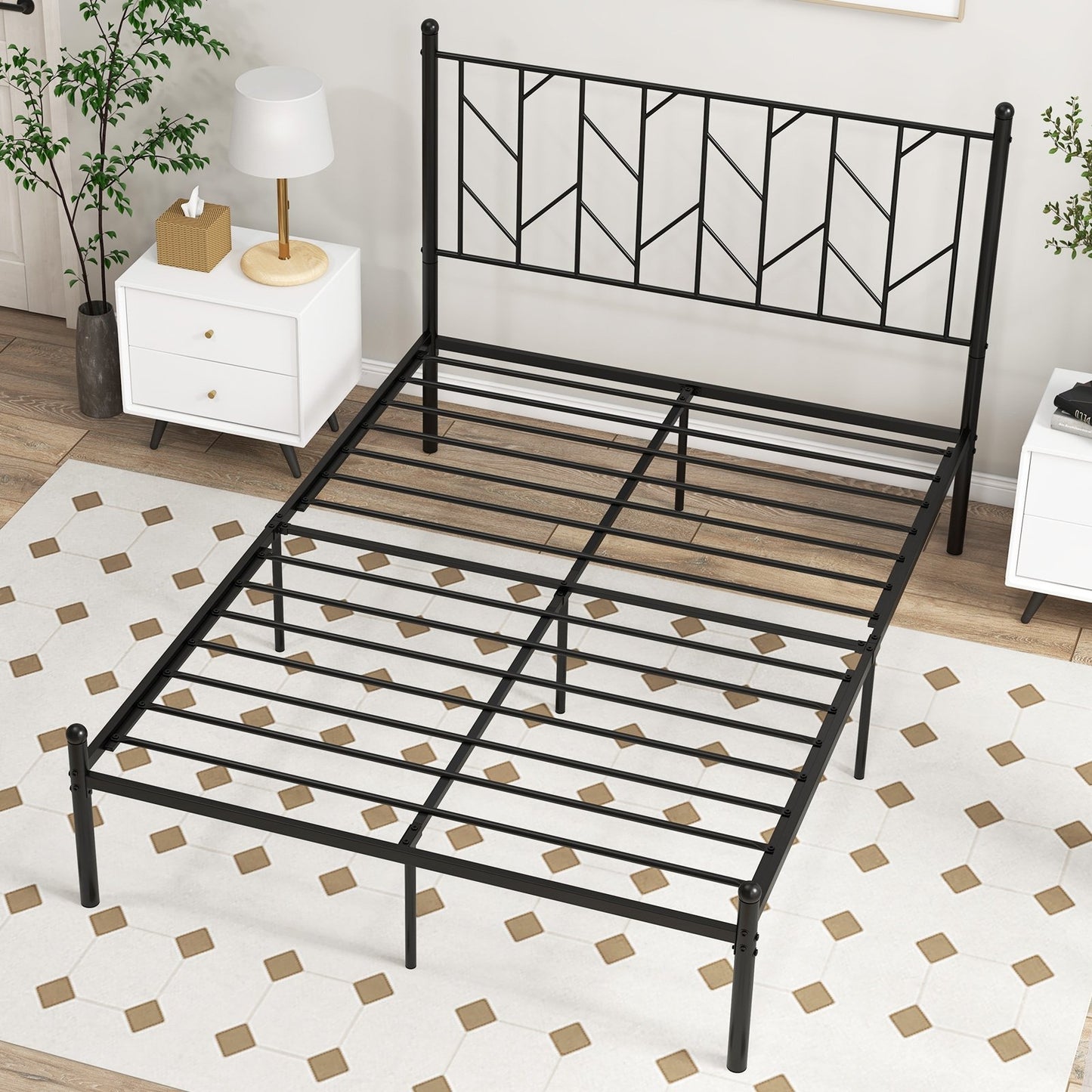 Twin/Full/Queen Size Platform Bed Frame with Sturdy Metal Slat Support-Full Size, Black Simple Bed Frame   at Gallery Canada