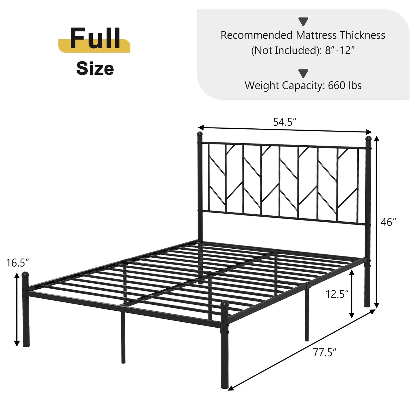 Twin/Full/Queen Size Platform Bed Frame with Sturdy Metal Slat Support-Full Size, Black Simple Bed Frame   at Gallery Canada