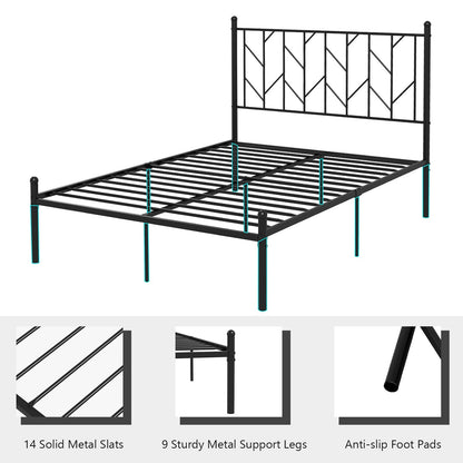 Twin/Full/Queen Size Platform Bed Frame with Sturdy Metal Slat Support-Full Size, Black Simple Bed Frame   at Gallery Canada