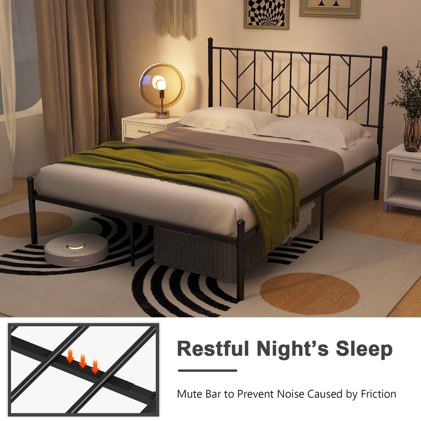 Twin/Full/Queen Size Platform Bed Frame with Sturdy Metal Slat Support-Full Size, Black Simple Bed Frame   at Gallery Canada