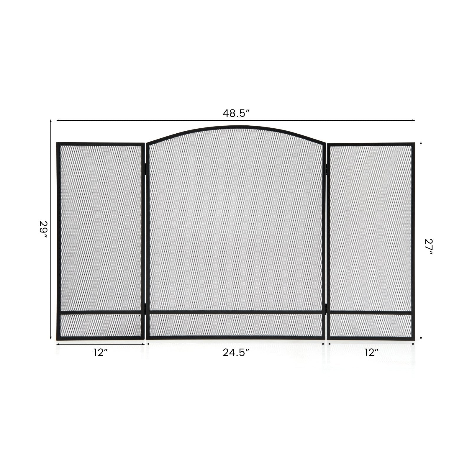 3-Panel Foldable Fireplace Screen with Wrought Metal Mesh, Black Fireplace Tools   at Gallery Canada