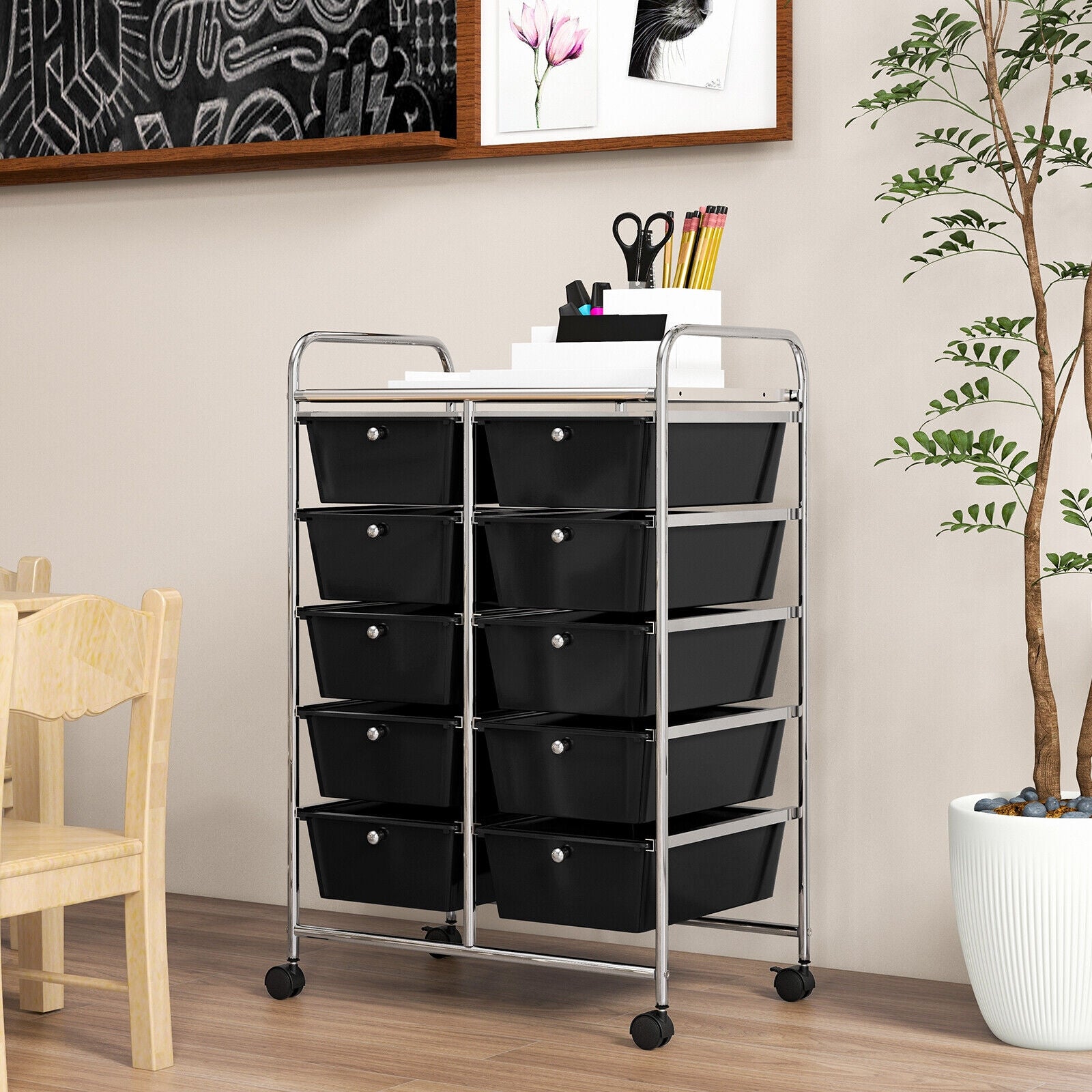 10-Drawer Rolling Storage Cart, Black File Cabinets at Gallery Canada