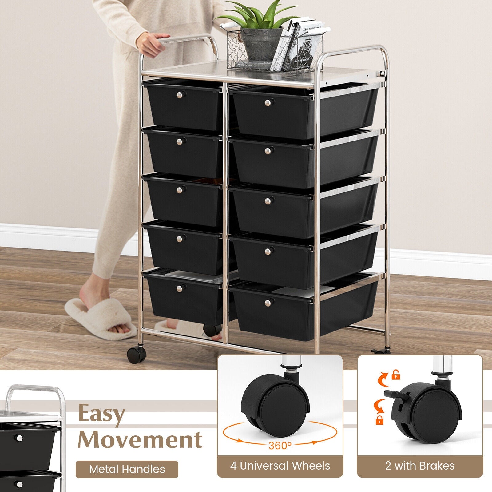 10-Drawer Rolling Storage Cart, Black File Cabinets at Gallery Canada