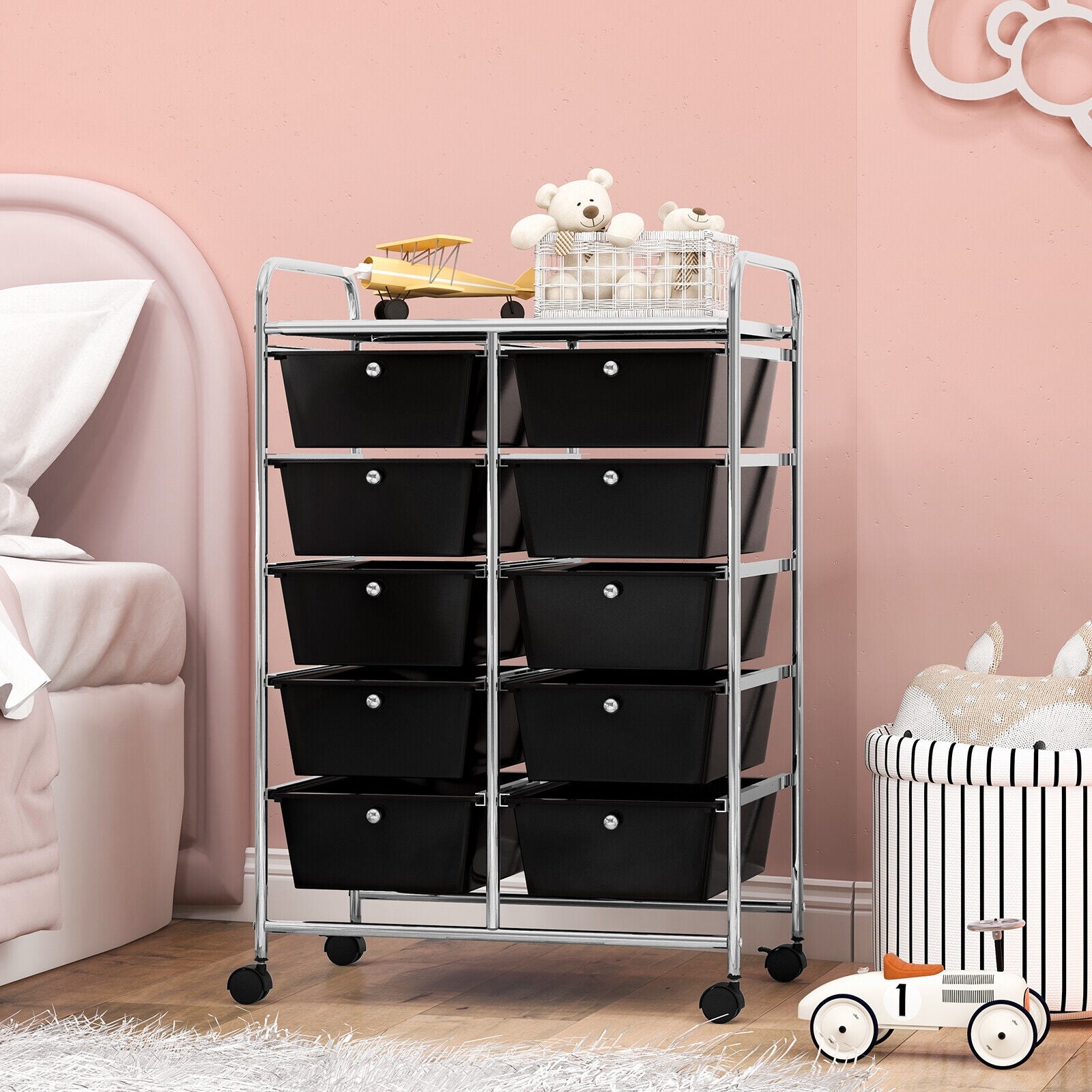 10-Drawer Rolling Storage Cart, Black File Cabinets at Gallery Canada