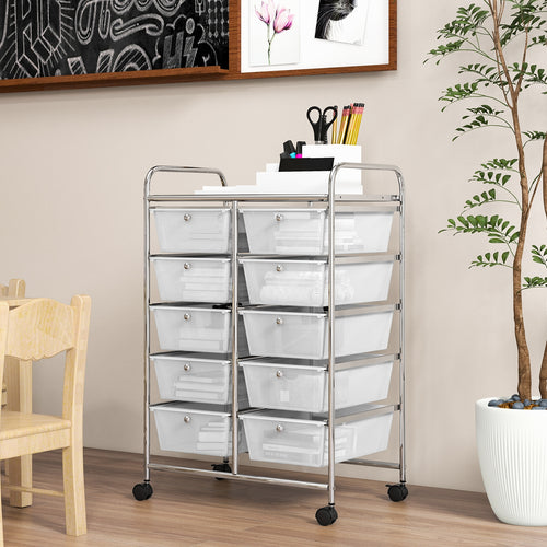 10-Drawer Rolling Storage Cart, Transparent