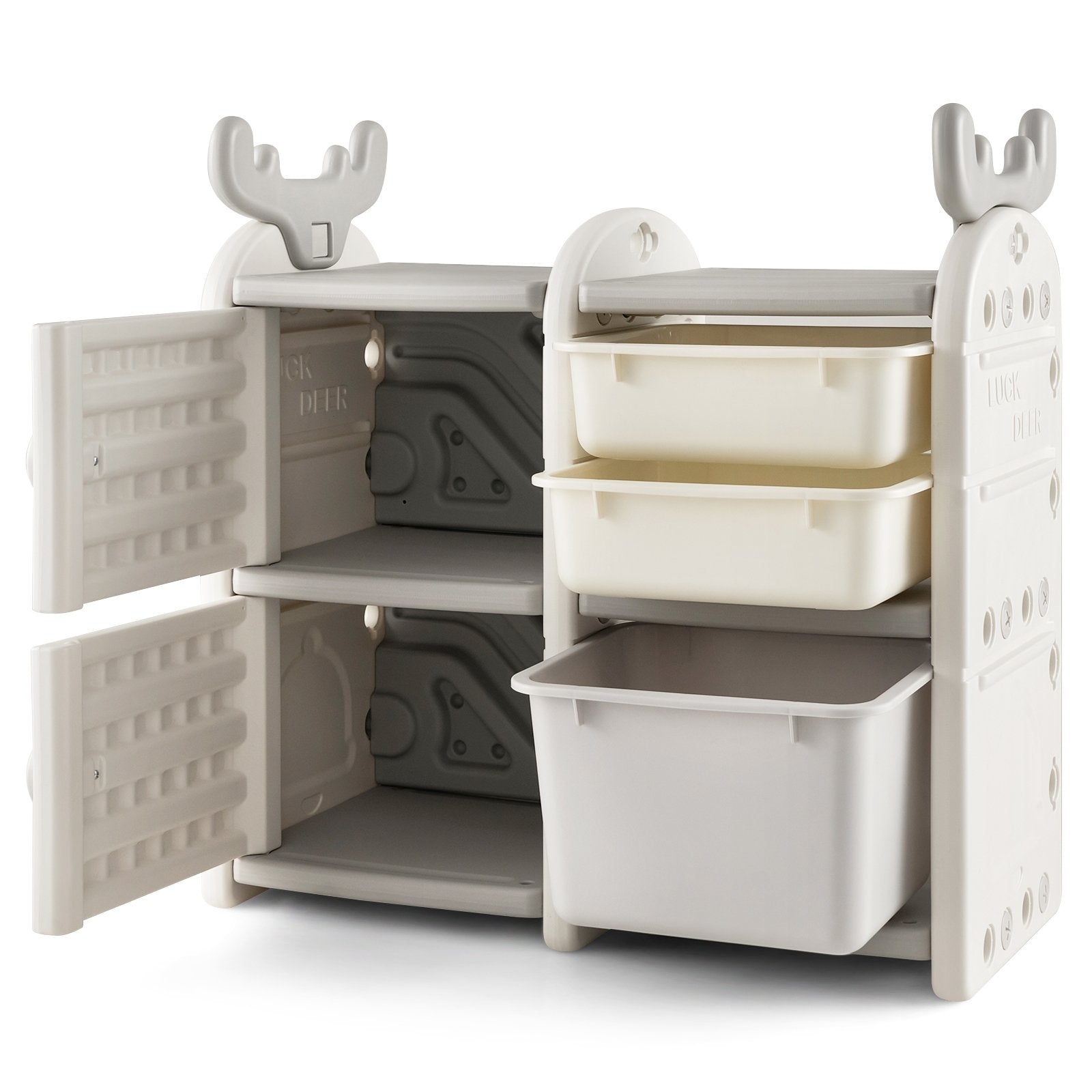 31 Inch Toy Chest and Bookshelf for Toddlers with Enclosed Cabinets and Pull-out Drawers, Gray Kids Storage   at Gallery Canada