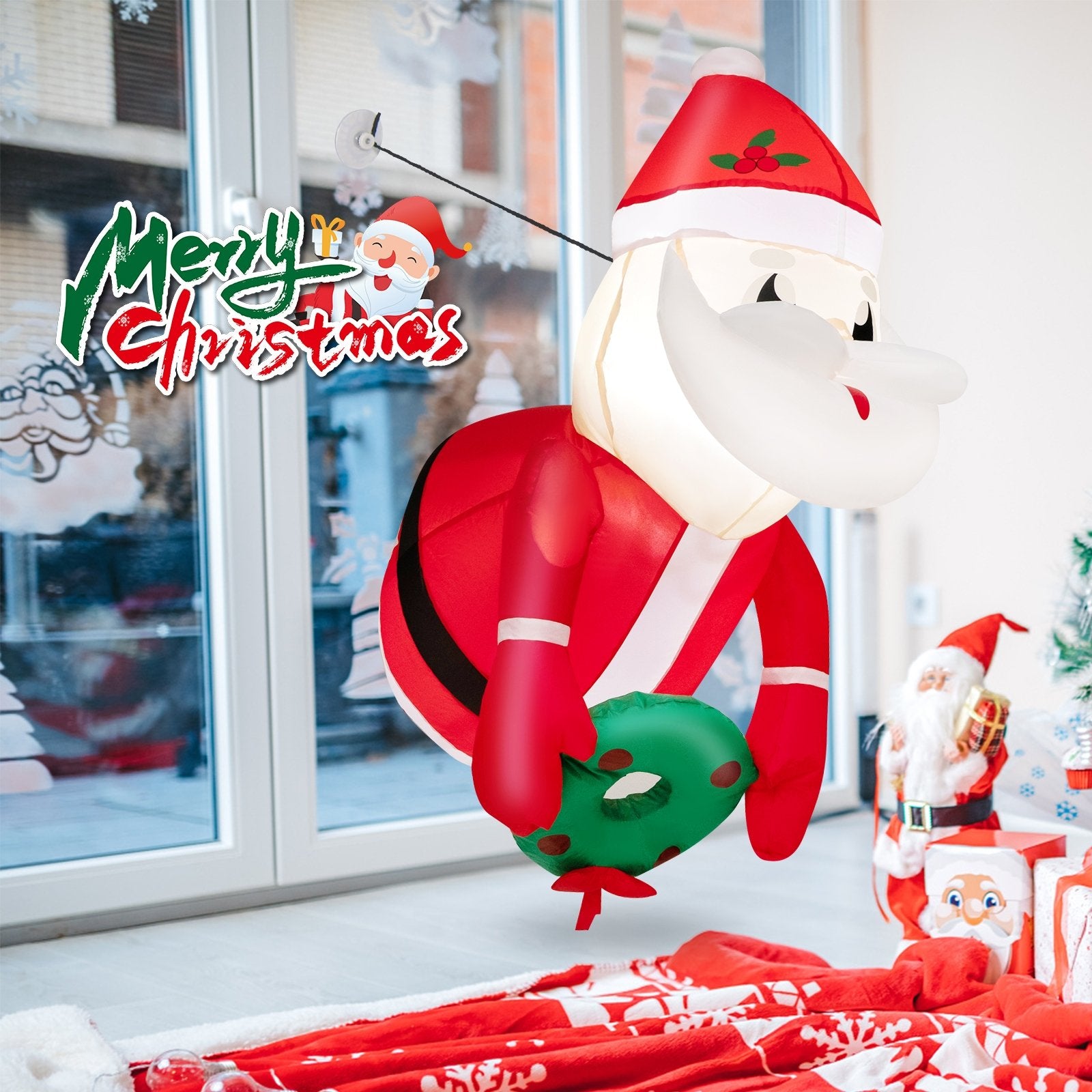 3.3 Feet Lighted Inflatable Santa Claus Broke Out from Window, Red Christmas Inflatables   at Gallery Canada