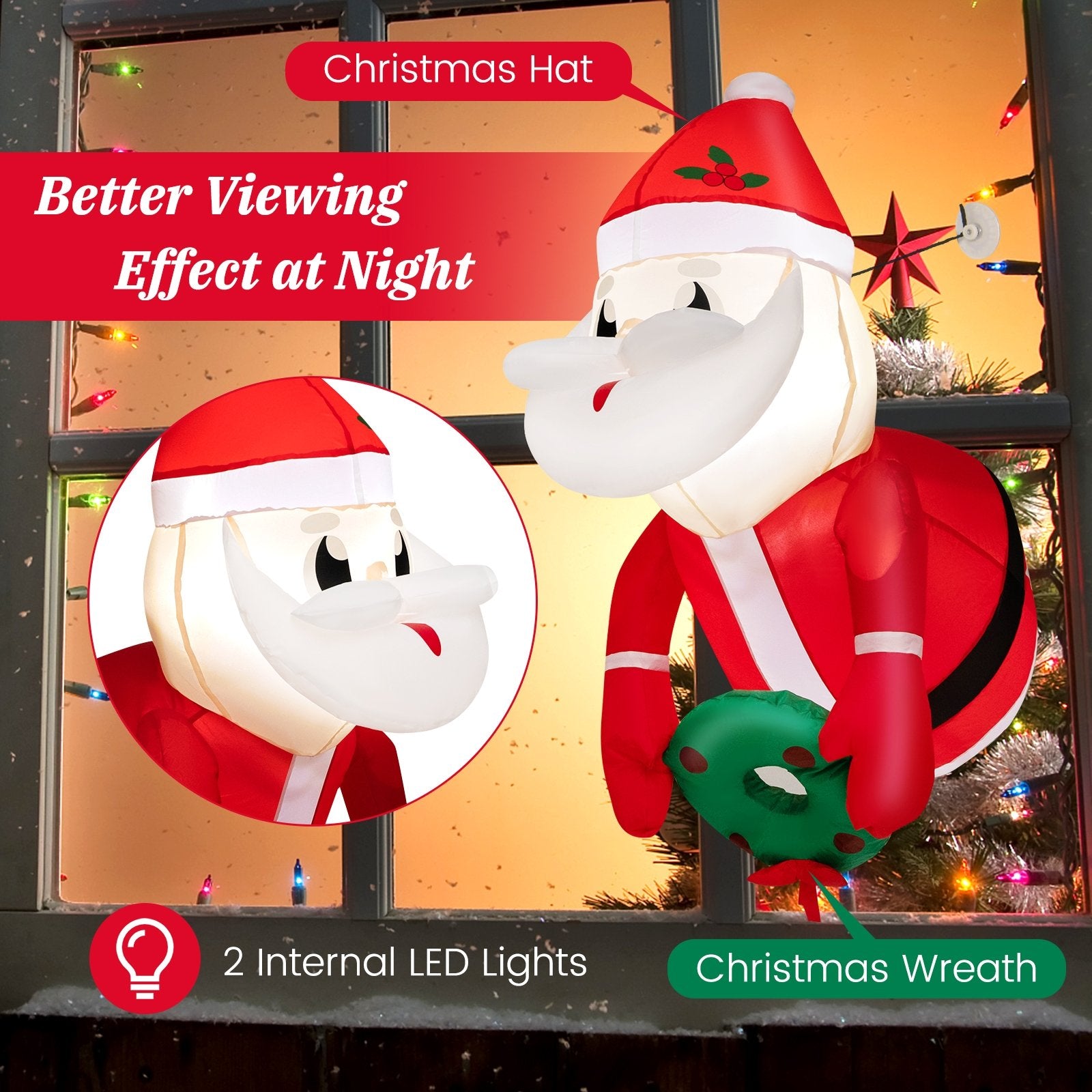 3.3 Feet Lighted Inflatable Santa Claus Broke Out from Window, Red Christmas Inflatables   at Gallery Canada