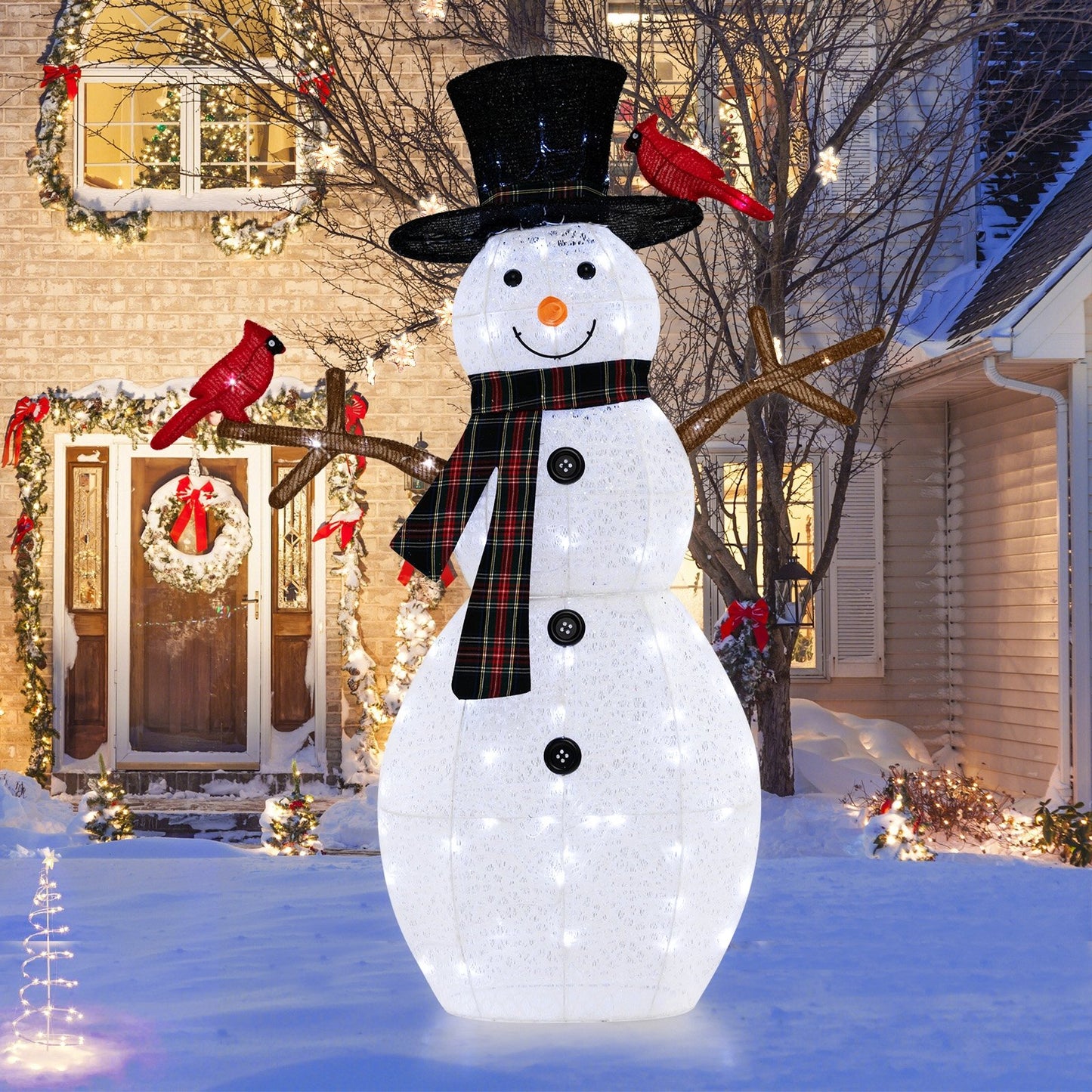 4.2 Feet Lighted Snowman and Redbirds Christmas Decoration, White Christmas Decor & Accessories   at Gallery Canada