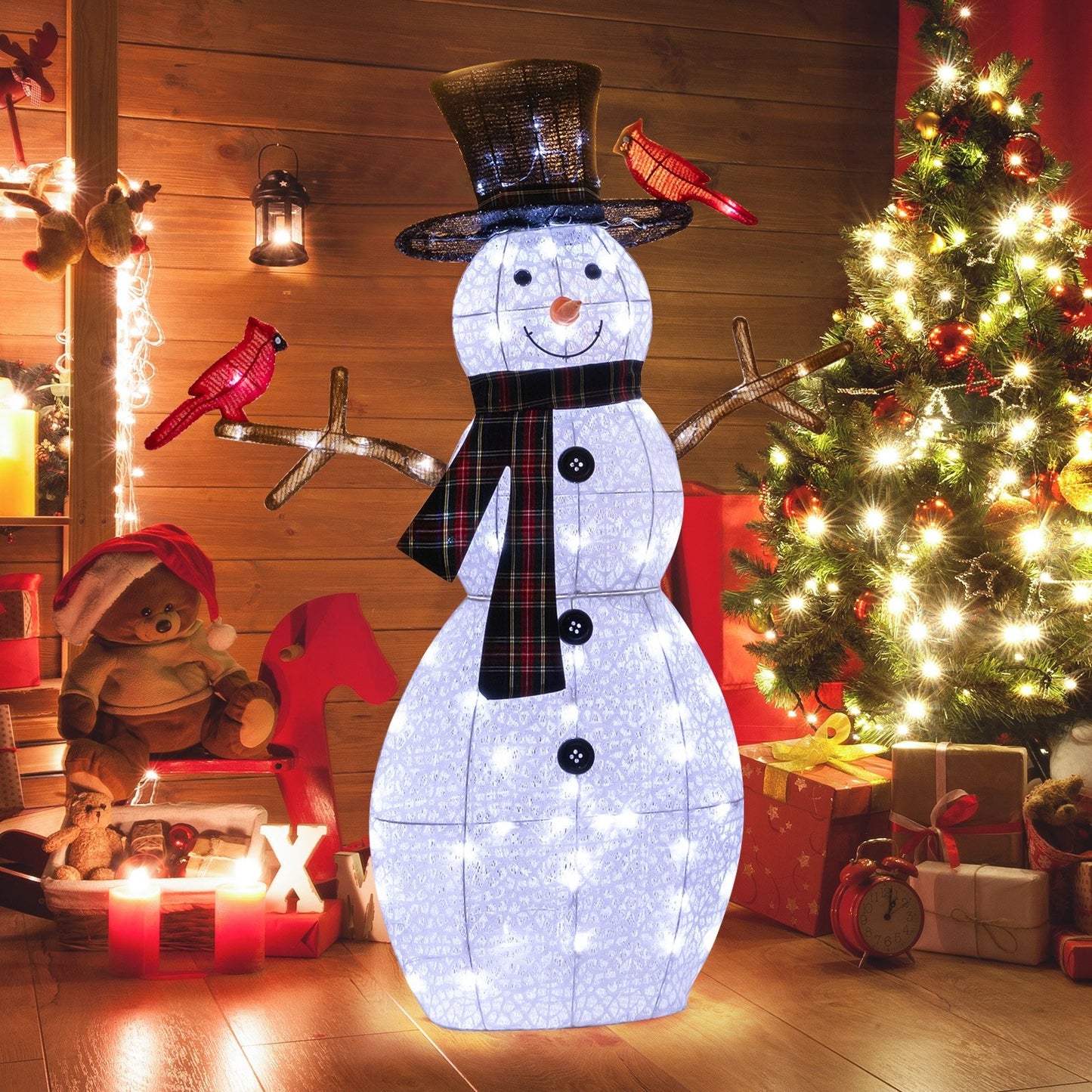 4.2 Feet Lighted Snowman and Redbirds Christmas Decoration, White Christmas Decor & Accessories   at Gallery Canada