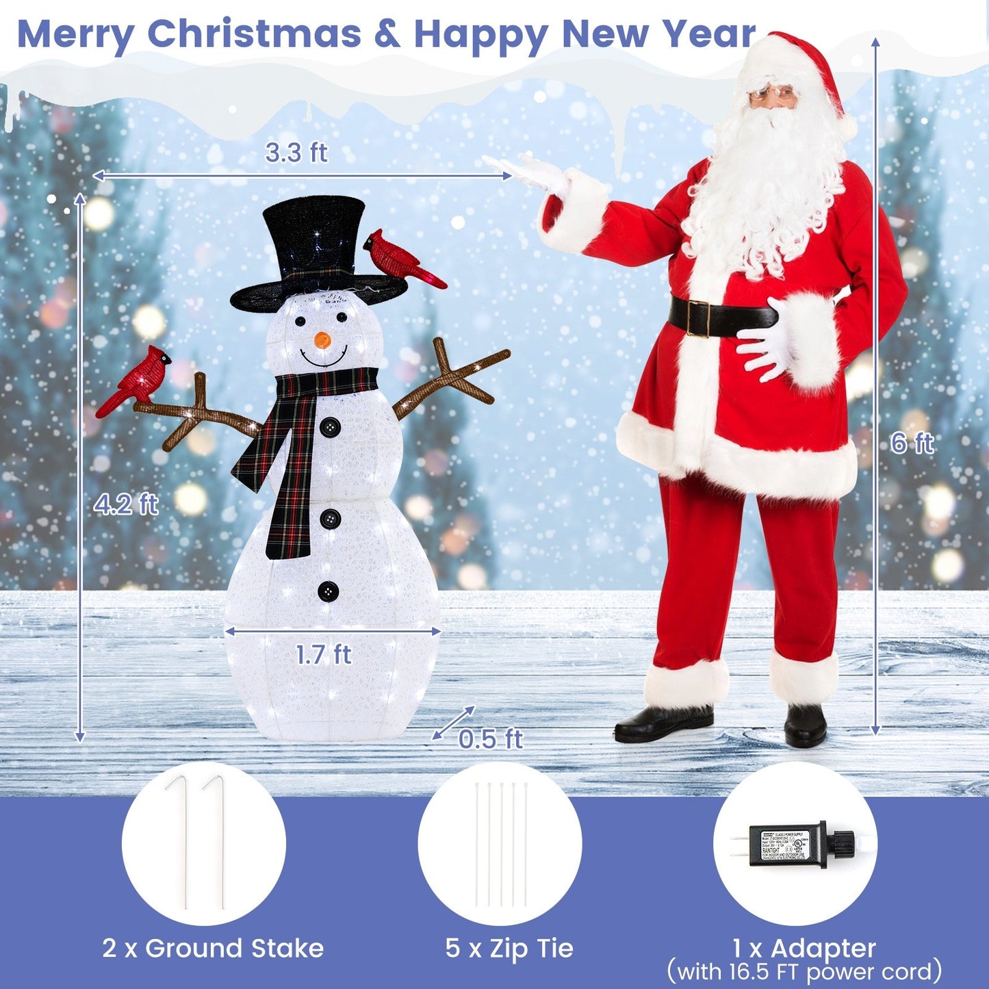 4.2 Feet Lighted Snowman and Redbirds Christmas Decoration, White Christmas Decor & Accessories   at Gallery Canada