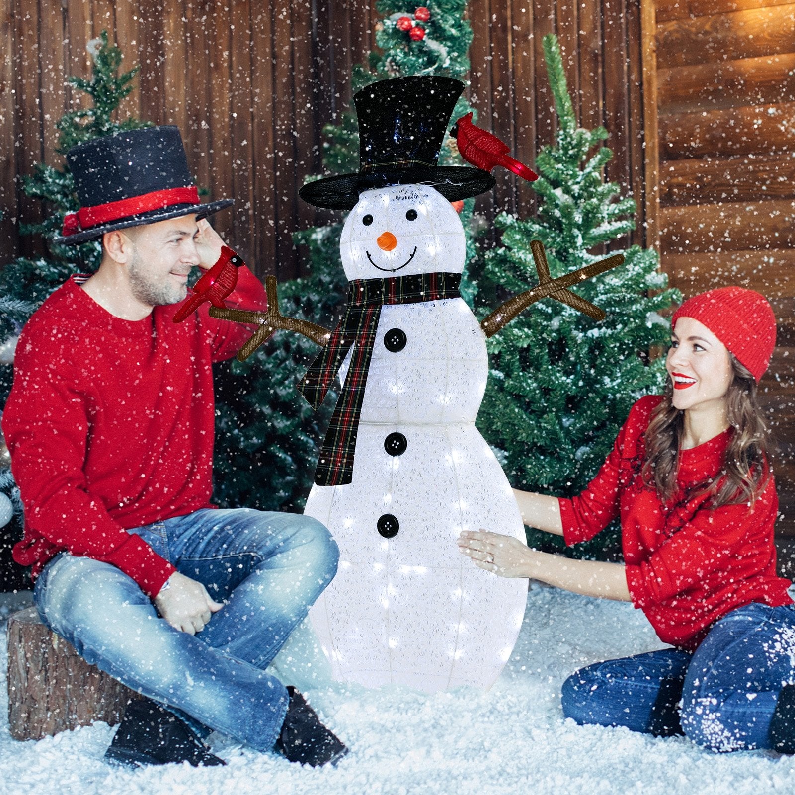 4.2 Feet Lighted Snowman and Redbirds Christmas Decoration, White Christmas Decor & Accessories   at Gallery Canada