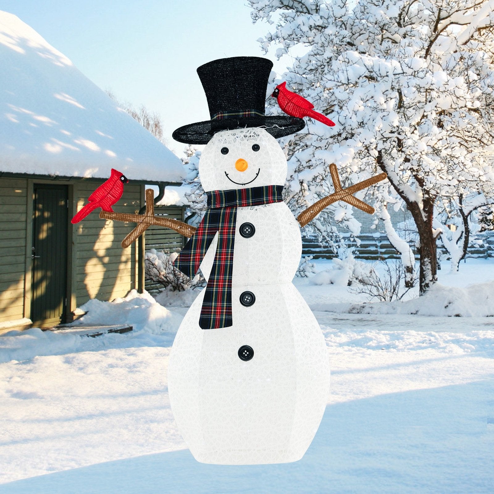 4.2 Feet Lighted Snowman and Redbirds Christmas Decoration, White Christmas Decor & Accessories   at Gallery Canada