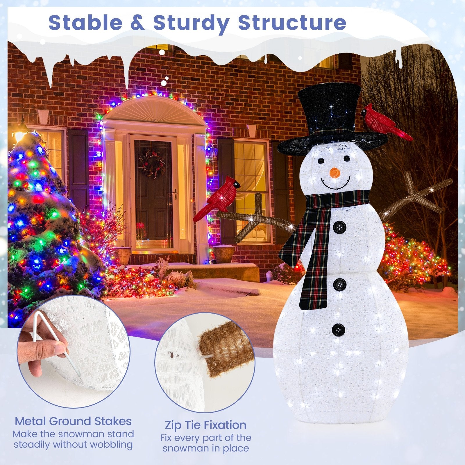 4.2 Feet Lighted Snowman and Redbirds Christmas Decoration, White Christmas Decor & Accessories   at Gallery Canada