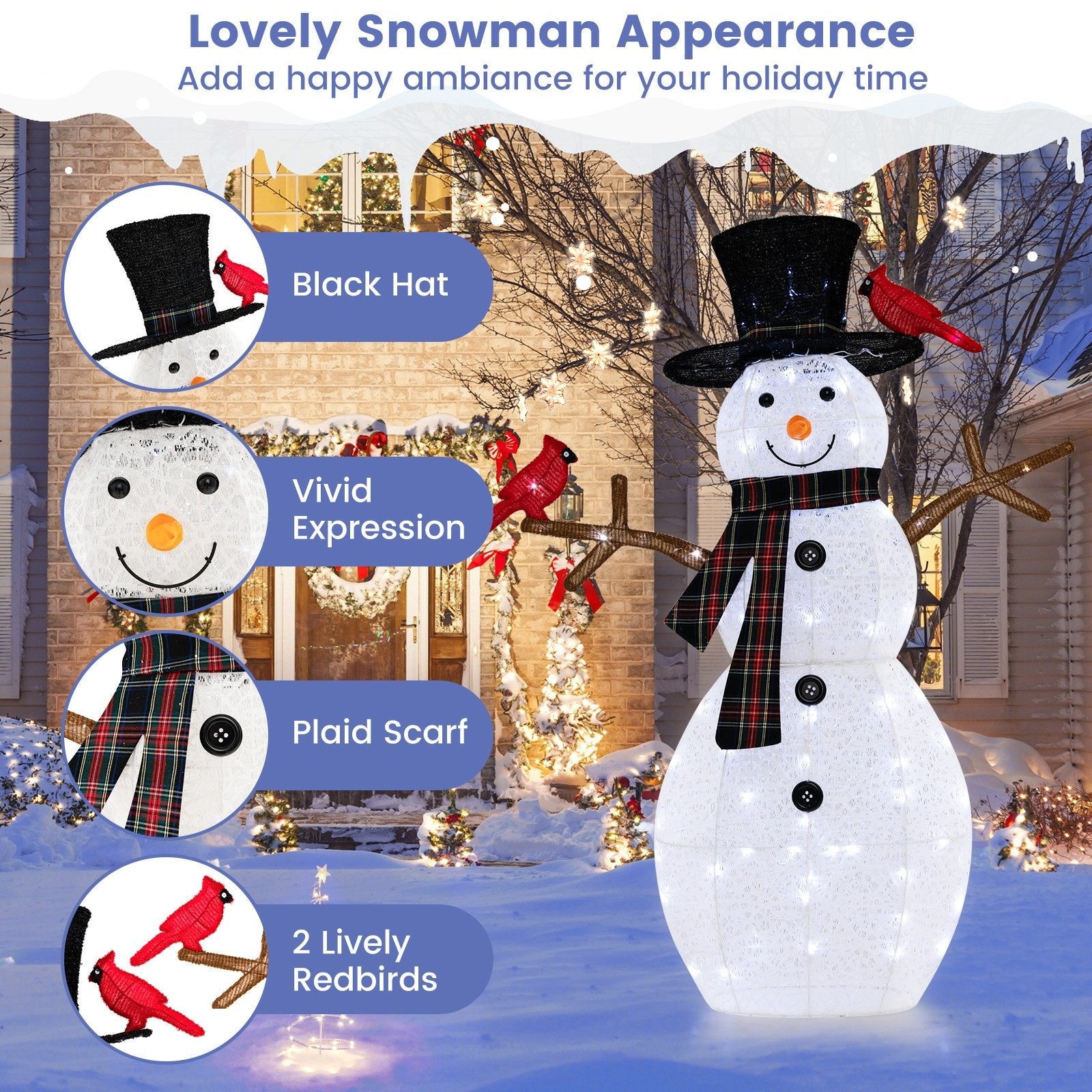 4.2 Feet Lighted Snowman and Redbirds Christmas Decoration, White Christmas Decor & Accessories   at Gallery Canada