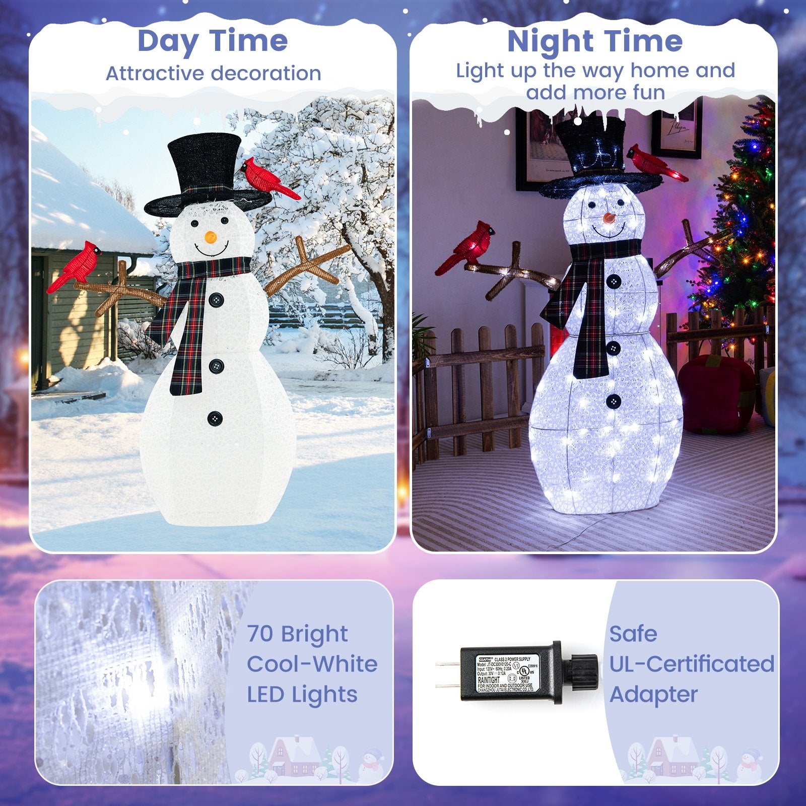 4.2 Feet Lighted Snowman and Redbirds Christmas Decoration, White Christmas Decor & Accessories   at Gallery Canada