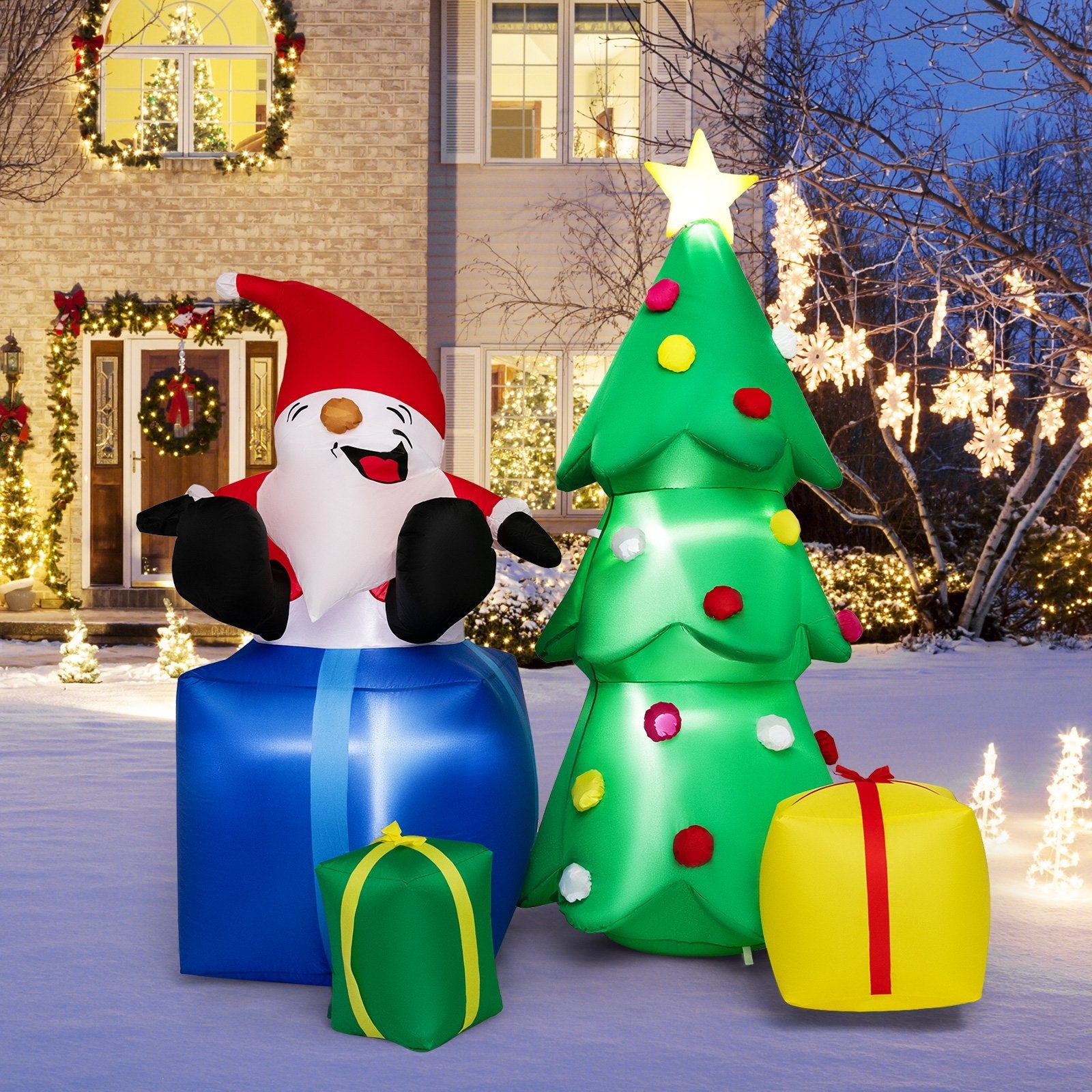 7 Feet Lighted Santa Claus and Christmas Tree with Gift Boxes, Multicolor Christmas Inflatables   at Gallery Canada