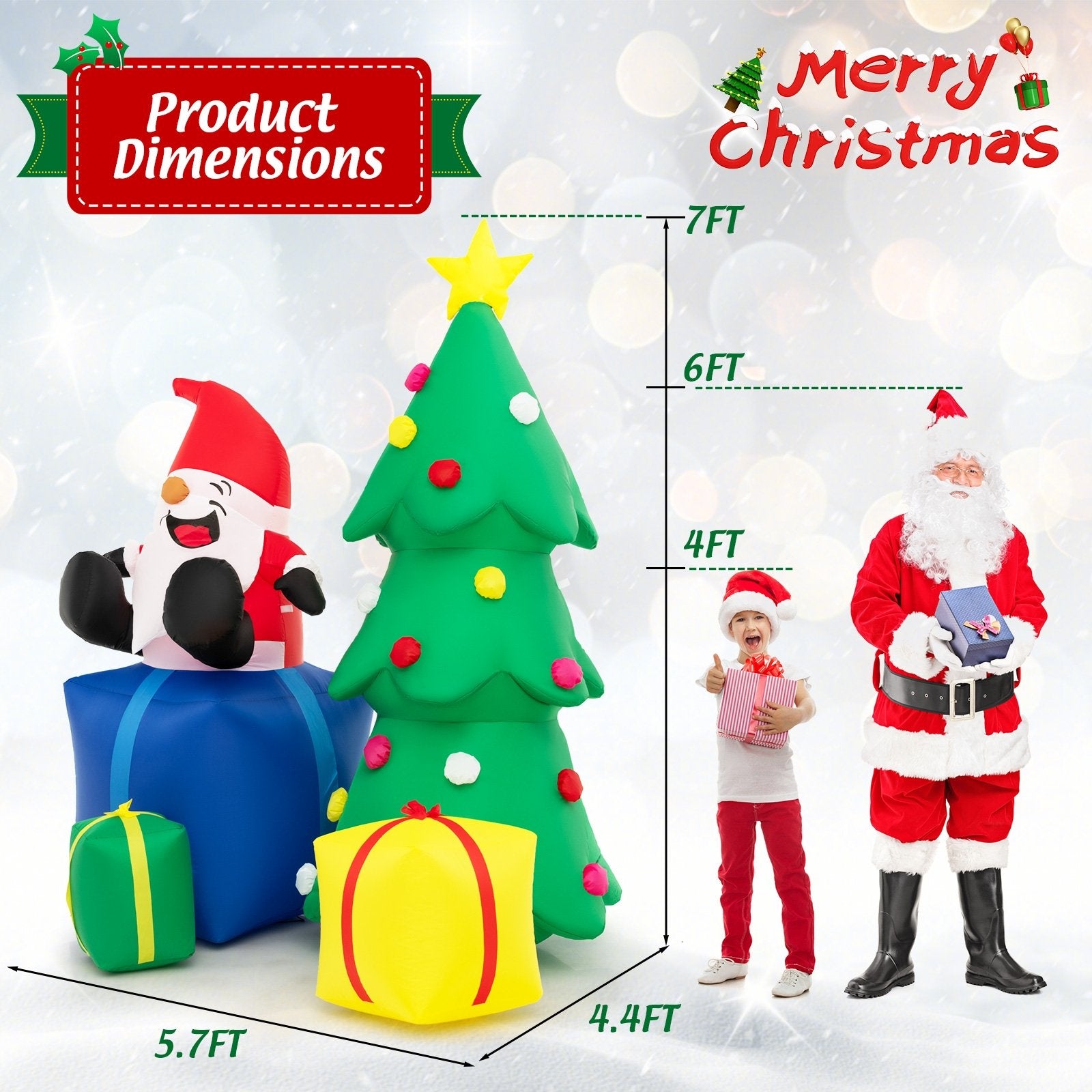 7 Feet Lighted Santa Claus and Christmas Tree with Gift Boxes, Multicolor Christmas Inflatables   at Gallery Canada