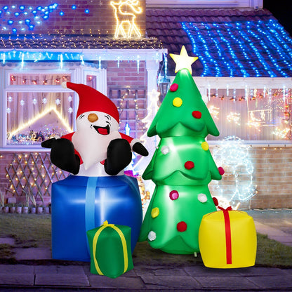 7 Feet Lighted Santa Claus and Christmas Tree with Gift Boxes, Multicolor Christmas Inflatables   at Gallery Canada