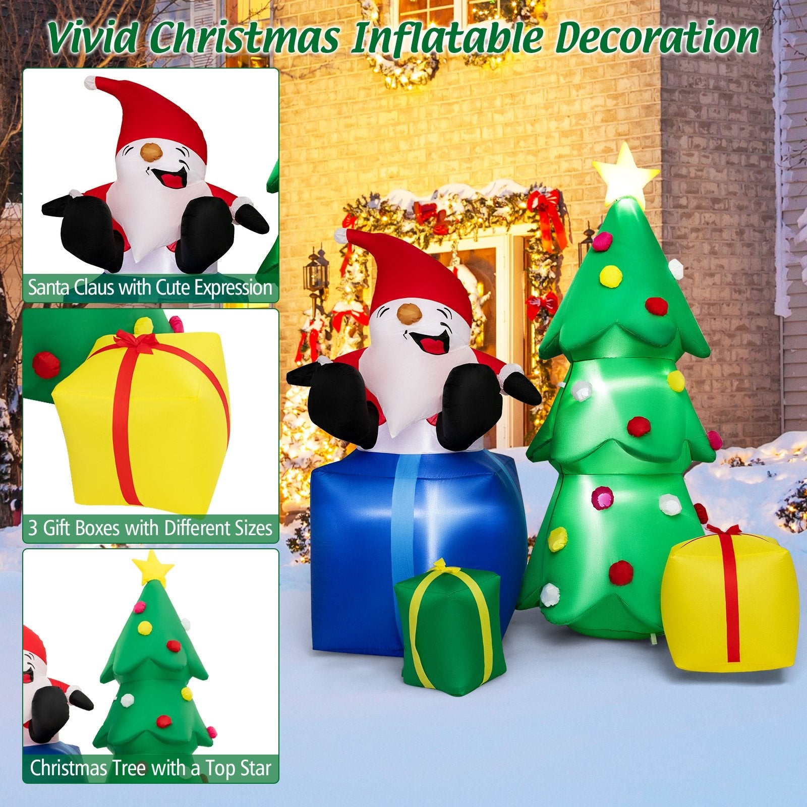 7 Feet Lighted Santa Claus and Christmas Tree with Gift Boxes, Multicolor Christmas Inflatables   at Gallery Canada