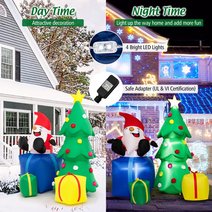 7 Feet Lighted Santa Claus and Christmas Tree with Gift Boxes, Multicolor Christmas Inflatables   at Gallery Canada