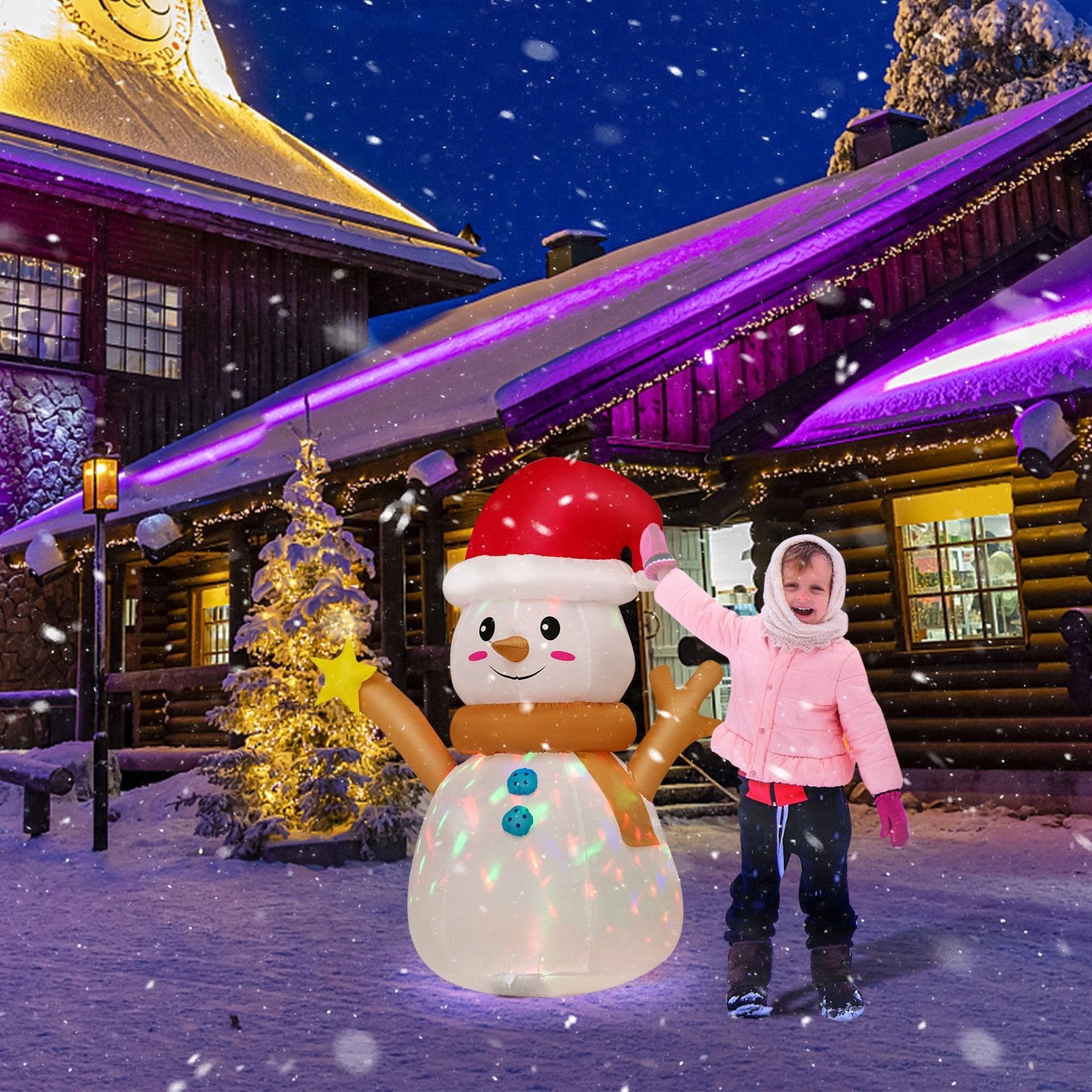 4 Feet Inflatable Christmas Snowman with 360° Rotating Colorful LED Light, Multicolor Christmas Inflatables   at Gallery Canada